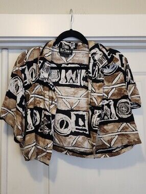 By Choice Cropped Button-Front Top - Black & Tan Abstract Print